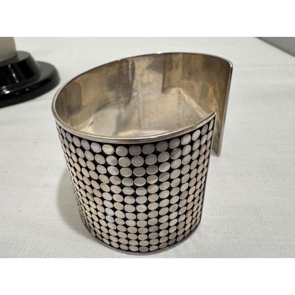 Sterling Silver 925 Dot Wide Cuff Bracelet Dotted 52 Grams Large Modernist - Picture 4 of 11